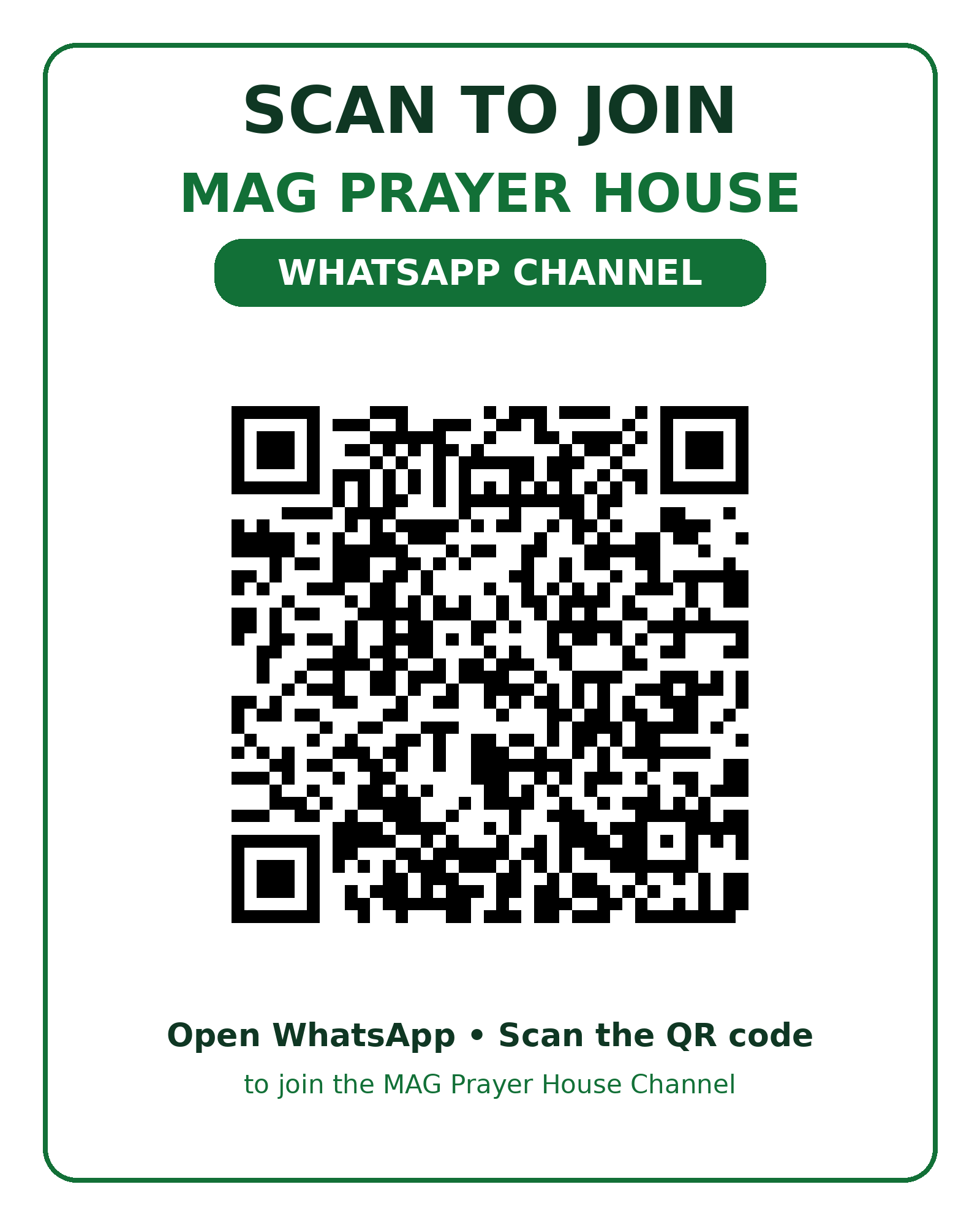 Scan to join MAG Prayer House WhatsApp Channel